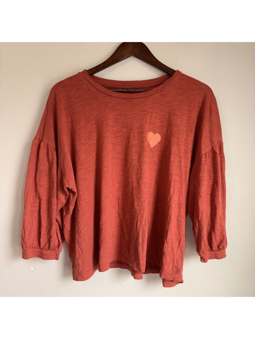Ivory Ella Rust Orange Heart Elephant Long Sleeve Top Size Small